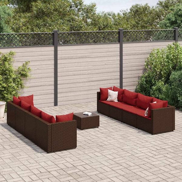 vidaXL Salon de jardin avec coussins 9 pcs marron r&eacute;sine tress&eacute;e