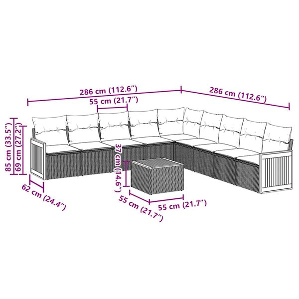 vidaXL Salon de jardin 10 pcs avec coussins noir r&eacute;sine tress&eacute;e