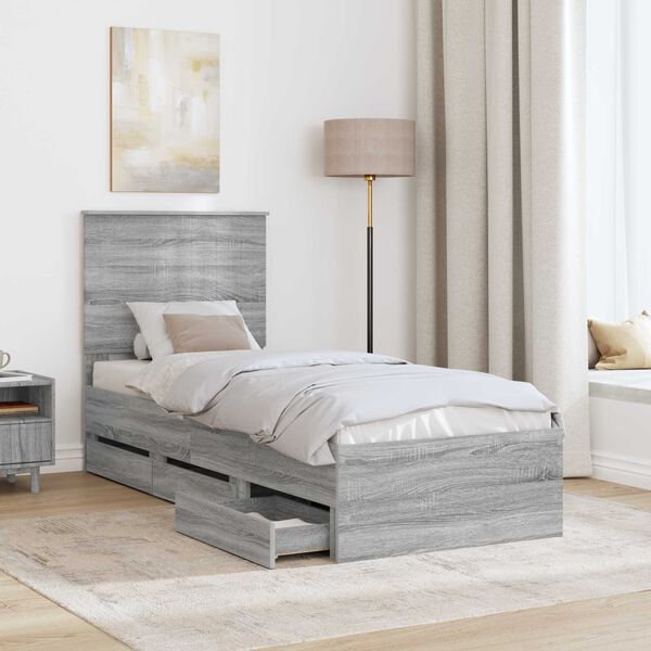 vidaXL Cadre de lit Gris Sonoma 75 x 190 cm Bois Ing&eacute;nierie