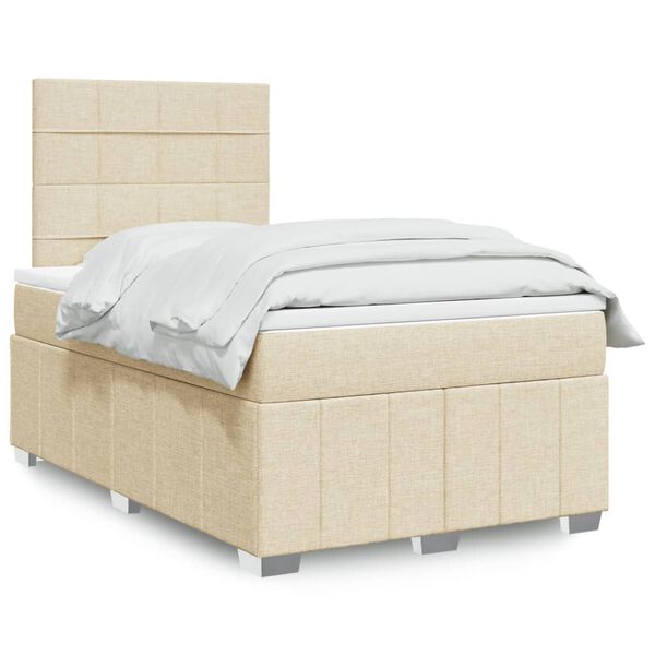 vidaXL Sommier &agrave; lattes de lit avec matelas Cr&egrave;me 120x200 cm Tissu