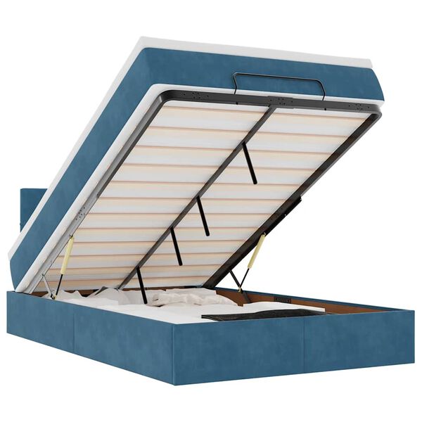 vidaXL Cadre de lit ottoman avec matelas bleu fonc&eacute; 120x200 cm velours