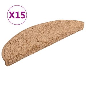 vidaXL Tapis d'escalier 15 pi&egrave;ces 56 x 17 x 3 cm Beige Demi-rond