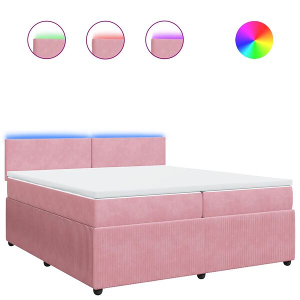 vidaXL Sommier &agrave; lattes de lit avec matelas Rose 200x200 cm Velours