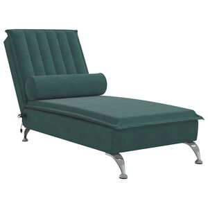 vidaXL Chaise longue de massage avec traversin vert foncé velours