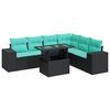 vidaXL Salon de jardin 7 pcs avec coussins noir r&eacute;sine tress&eacute;e acacia