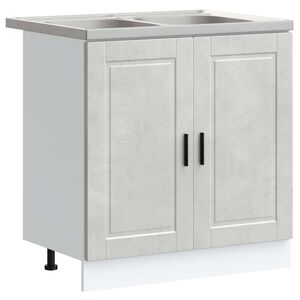 vidaXL Meuble sous &eacute;vier avec porte Porto 2 pcs Gris Bois d'ing&eacute;nierie