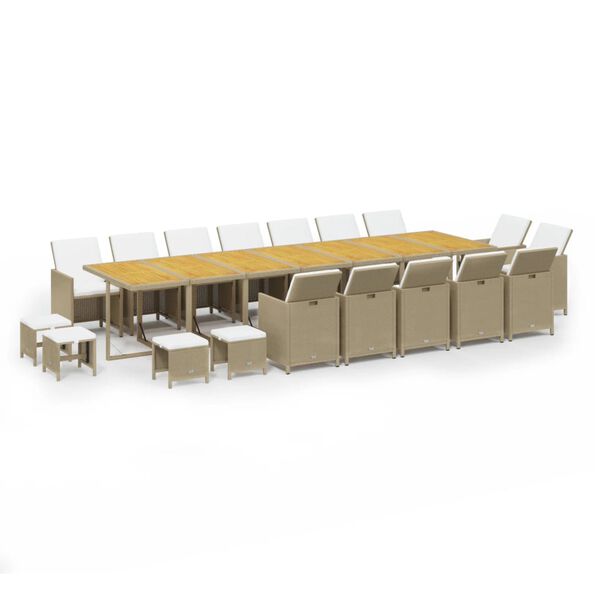 vidaXL Ensemble &agrave; manger de jardin coussins 19pcs Beige R&eacute;sine tress&eacute;e