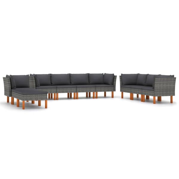 vidaXL Salon de jardin 10 pcs avec coussins R&eacute;sine tress&eacute;e Gris