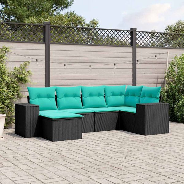 vidaXL Salon de jardin 6 pcs avec coussins noir r&eacute;sine tress&eacute;e