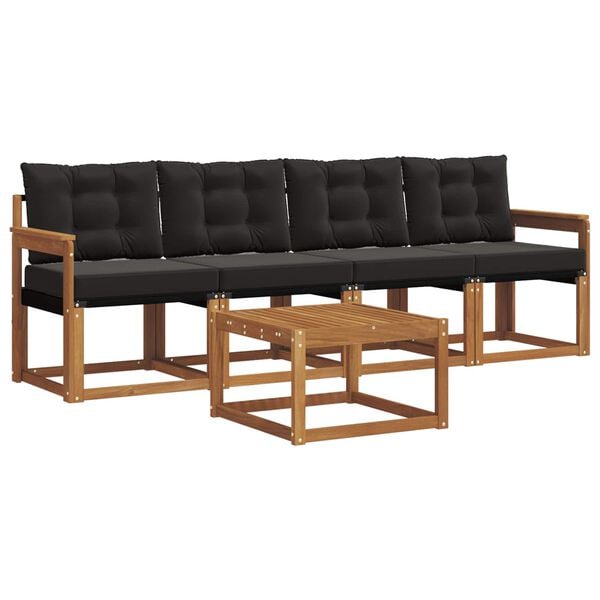 vidaXL Ensemble de canap&eacute;s d'ext&eacute;rieur 5 pcs Naturel et Noir