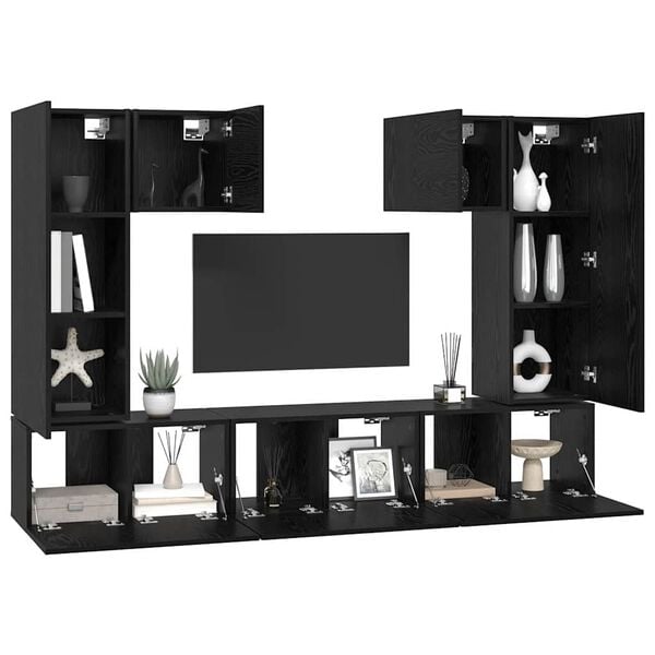 vidaXL Ensemble meuble TV 7 pcs Ch&ecirc;ne noir Bois d'ing&eacute;nierie