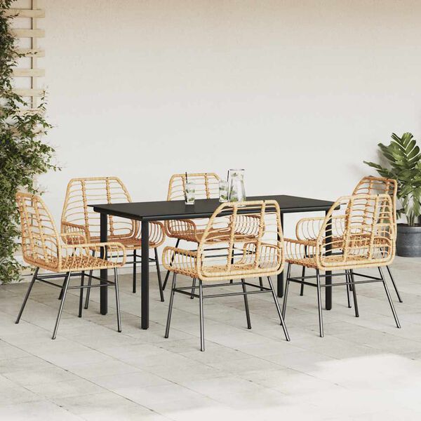 vidaXL Ensemble &agrave; manger jardin 7pcs marron rpoly otin verre