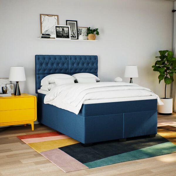 vidaXL Sommier à lattes de lit avec matelas Bleu 160x200 cm Tissu