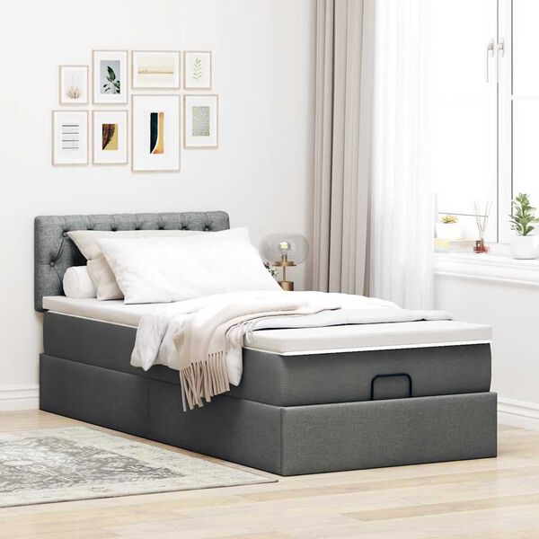 vidaXL Cadre de lit ottoman avec matelas gris foncé 90x190 cm tissu