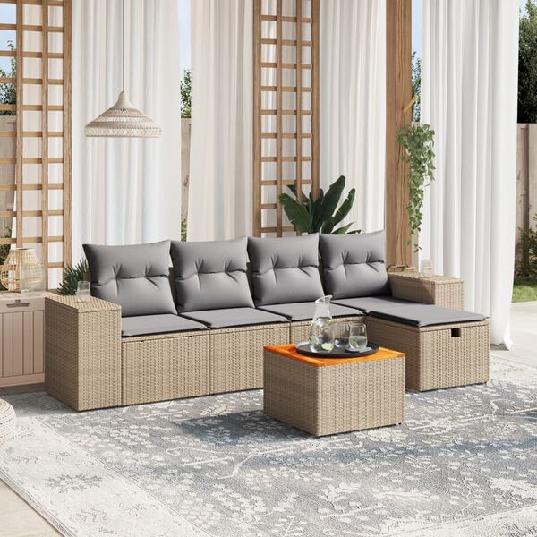 vidaXL Salon de jardin avec coussins 6pcs m&eacute;lange beige r&eacute;sine tress&eacute;e