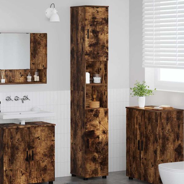vidaXL Cabinet de salle de bain avec porte Ch&ecirc;ne fum&eacute; 30 x 35 x 192 cm