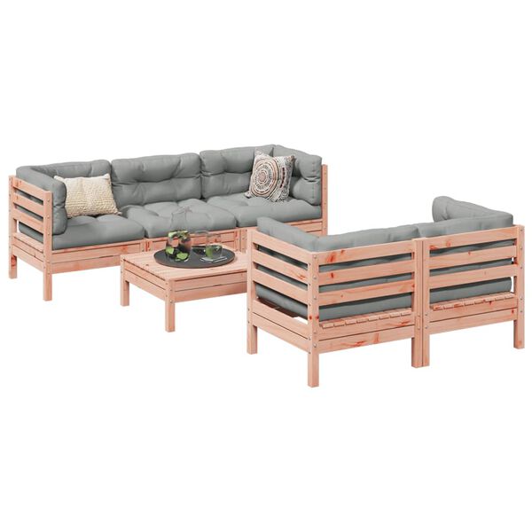 vidaXL Salon de jardin 6 pcs et coussins bois massif sapin de douglas
