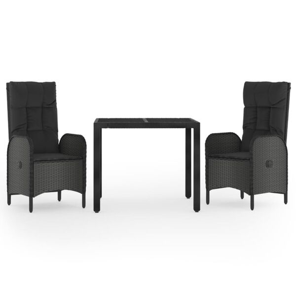vidaXL Ensemble &agrave; manger de jardin avec coussins 3 pcs Noir