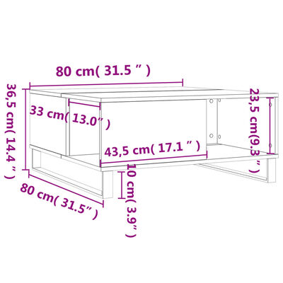 vidaXL Table basse chêne fumé 80x80x36,5 cm bois d'ingénierie