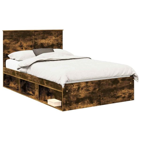vidaXL Cadre de lit Ch&ecirc;ne fum&eacute; 135 x 190 cm Bois de pin massif