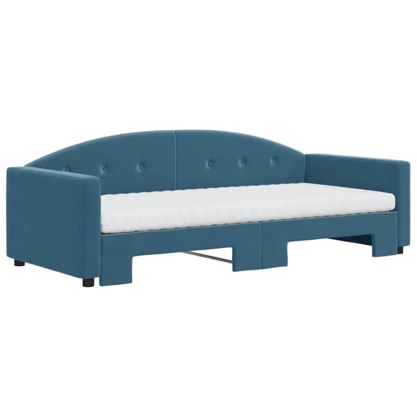 vidaXL Lit de jour avec lit gigogne et matelas bleu 90x200 cm velours