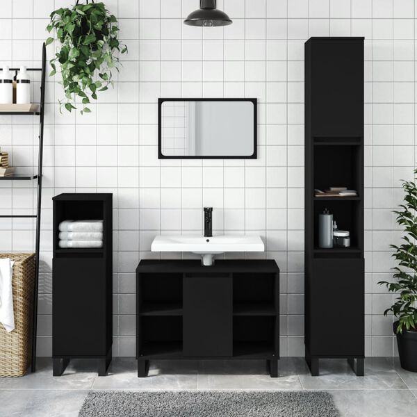 vidaXL Ensemble de meubles salle de bain 3 pcs noir bois d'ing&eacute;nierie