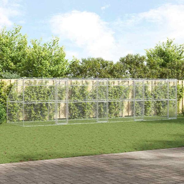 vidaXL Kennel pour Chiens 4 pcs Argent&eacute; 8 x 2 x 2 m Acier