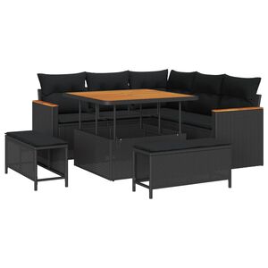 vidaXL Ensemble de canap&eacute; de jardin avec coussin 8 pcs Noir Poly rotin