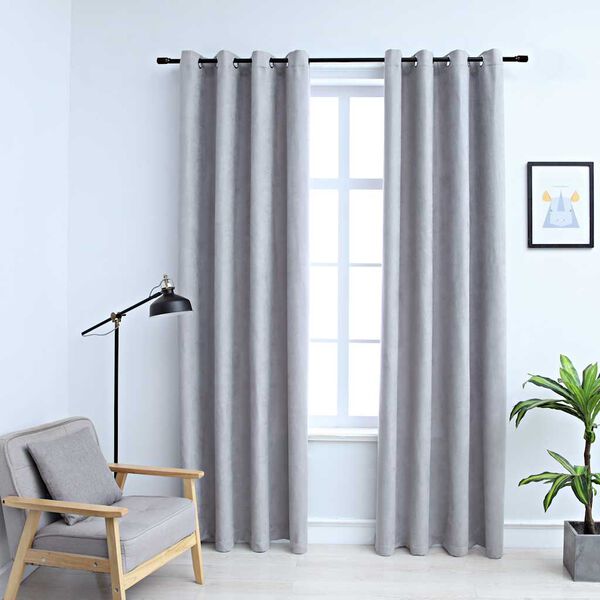 vidaXL Rideaux occultants avec anneaux en m&eacute;tal 2 pcs Gris 140x175 cm