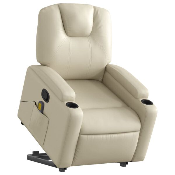 vidaXL Fauteuil inclinable de massage Cr&egrave;me Similicuir