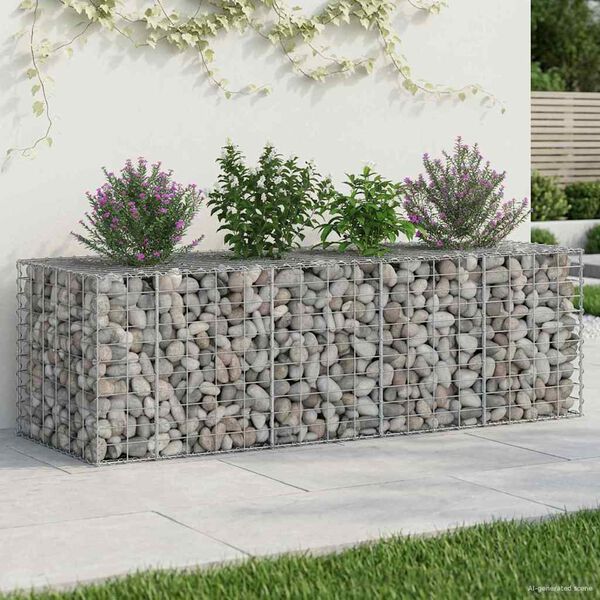 vidaXL Lit sur&eacute;lev&eacute; gabion Argent&eacute; 180 x 60 x 55 cm Acier galvanis&eacute;