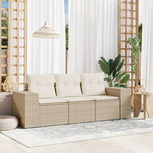 vidaXL Salon de jardin avec coussins 3 pcs beige r&eacute;sine tress&eacute;e