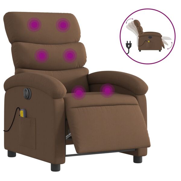 vidaXL Fauteuil inclinable de massage &eacute;lectrique marron tissu
