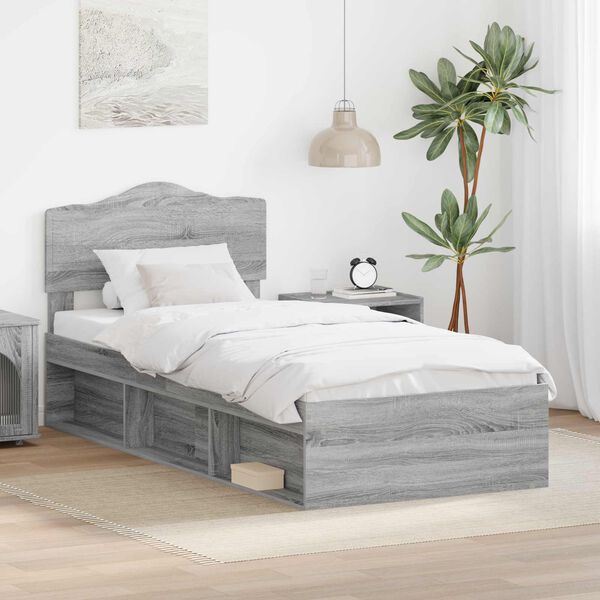 vidaXL Cadre de lit Gris Sonoma 90 x 200 cm Bois de pin massif