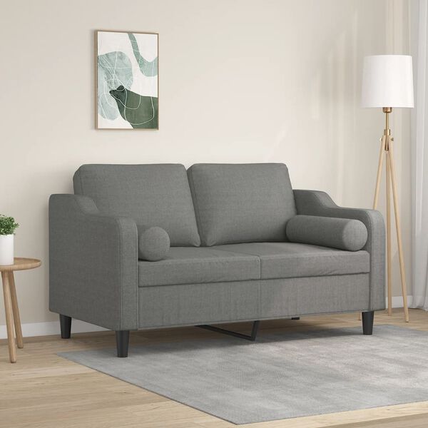 vidaXL Canap&eacute; 2 places et oreillers et coussins Gris fonc&eacute; 120cm Tissu