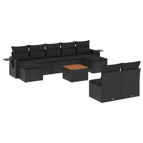 vidaXL Salon de jardin 10 pcs avec coussins noir r&eacute;sine tress&eacute;e