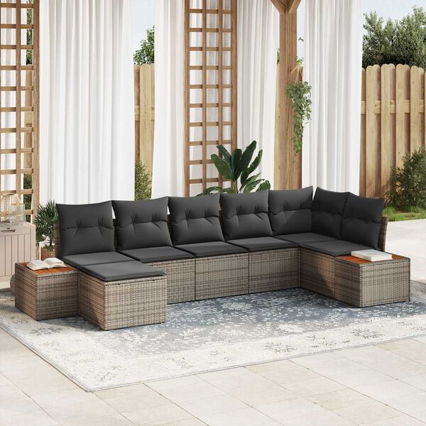 vidaXL Ensemble de canapé de jardin 7 pcs Gris Poly Rattan