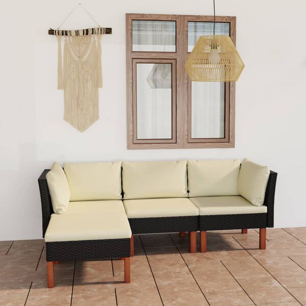 vidaXL Salon de jardin 4 pcs avec coussins R&eacute;sine tress&eacute;e Noir