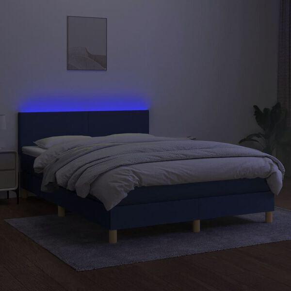 vidaXL Sommier &agrave; lattes de lit avec matelas LED Bleu 140x200 cm Tissu