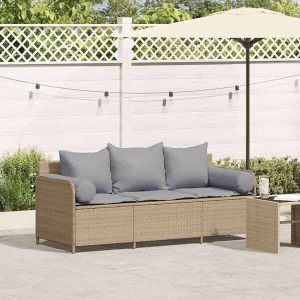 vidaXL Canapé de jardin avec coussins 3 places beige résine tressée