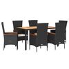 vidaXL Ensemble &agrave; manger de jardin coussins 7pcs Noir R&eacute;sine tress&eacute;e