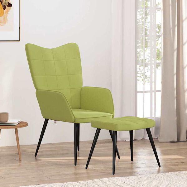 vidaXL Chaise de relaxation avec tabouret Vert Tissu