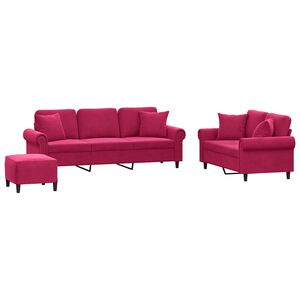vidaXL Ensemble de canap&eacute;s 3 pcs avec coussins rouge bordeaux velours