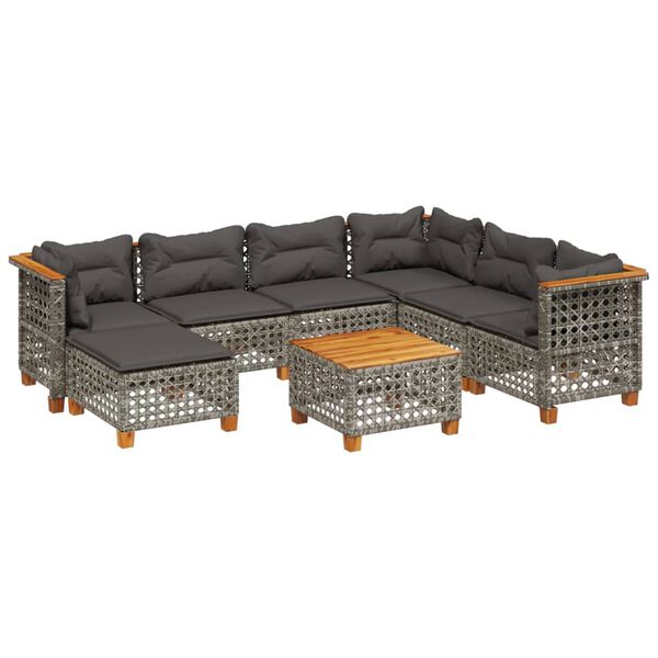 vidaXL Salon de jardin 8 pcs avec coussins gris résine tressée