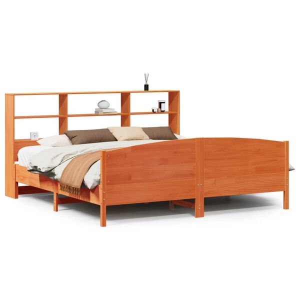 vidaXL Lit biblioth&egrave;que sans matelas cire marron 200x200 cm pin massif