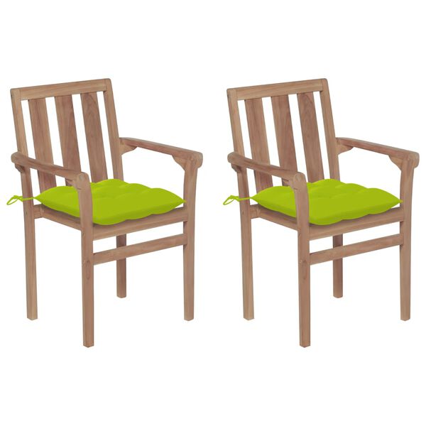 vidaXL Chaises de jardin lot de 2 avec coussins vert vif Bois de teck