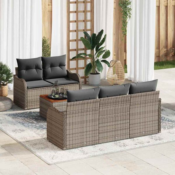 vidaXL Ensemble de canapé de jardin avec coussin 6 pcs Gris polyrotin