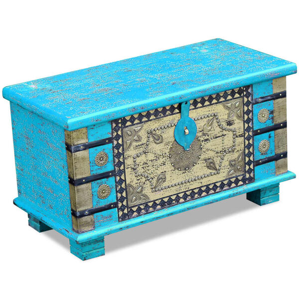 vidaXL Coffre de rangement Bois de manguier bleu 80 x 40 x 45 cm