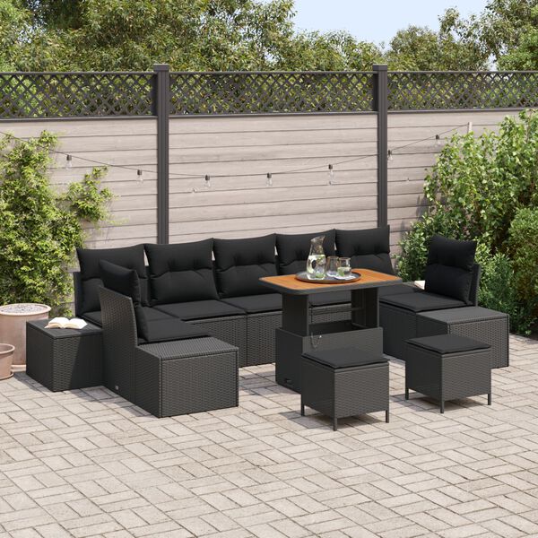 vidaXL Ensemble de canap&eacute; de jardin 10 pcs Noir Poly rotin
