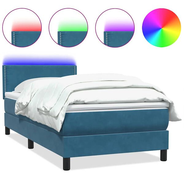 vidaXL Sommier &agrave; lattes de lit et matelas bleu fonc&eacute; 80x210 cm velours